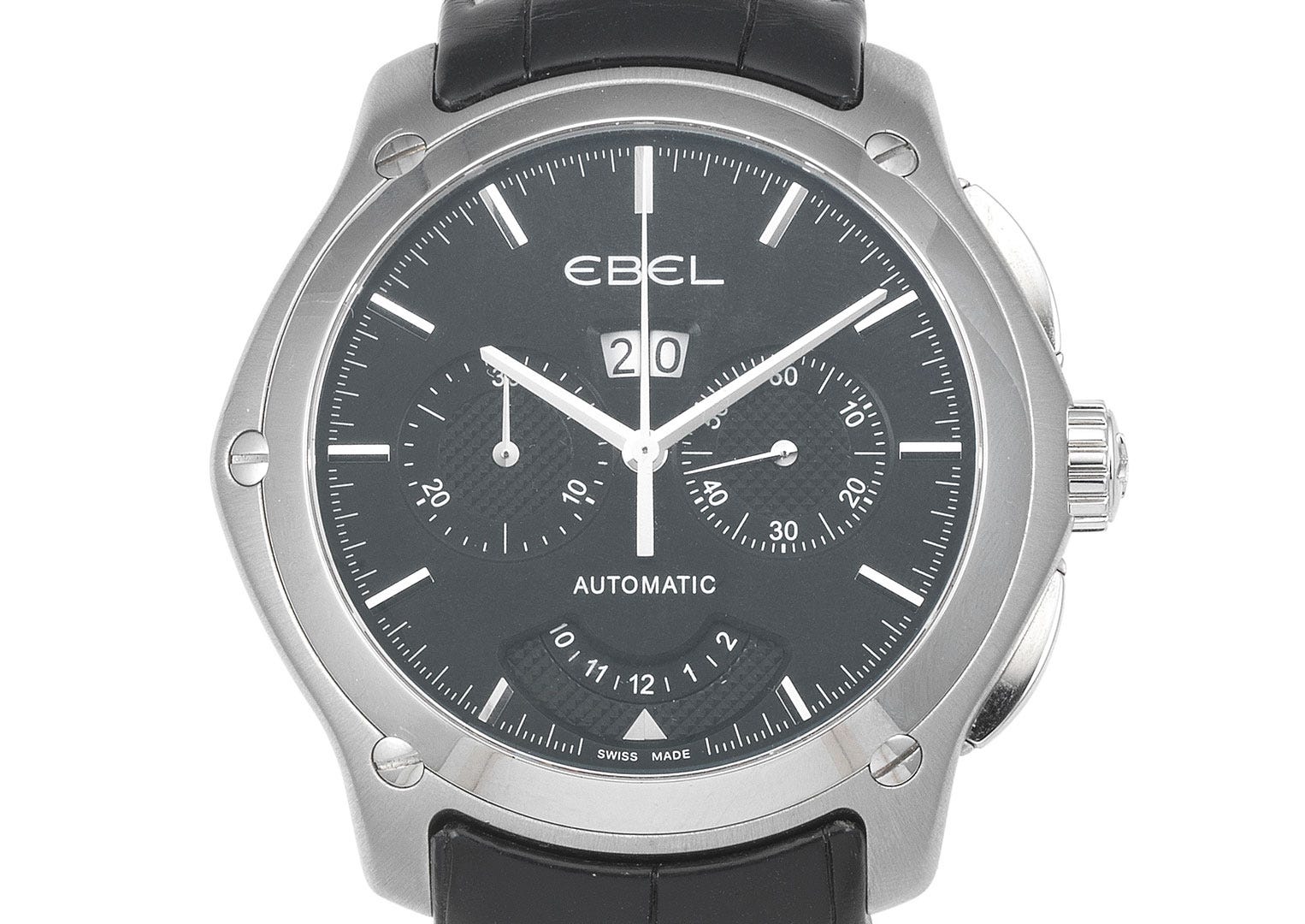 An automatic calendar chronograph in steel with signature 5-screw case. Image courtesy of Bonhams 