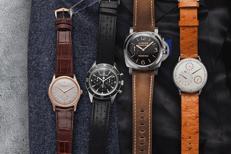 Patek Philippe Calatrava 5196R, Jaeger-LeCoultre Deep Sea Chrono, Panerai Luminor Marina PAM00422, Ressence Type 1W